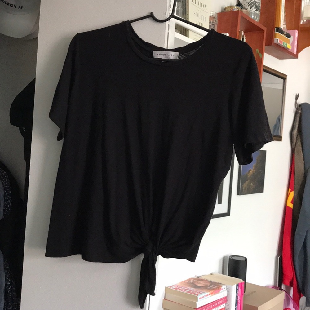 Amour Vert Annie Slub Black Tie Front Tee